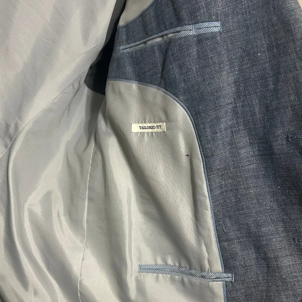 Jos. A. Bank Mens Blazer 44R Blue 100% Linen Tailored Fit Jacket Coastal Wedding